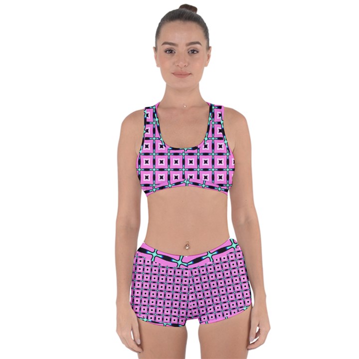 Pattern Pink Squares Square Texture Racerback Boyleg Bikini Set