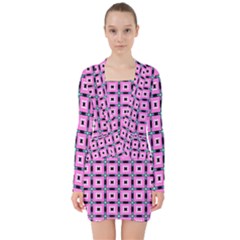 Pattern Pink Squares Square Texture V-neck Bodycon Long Sleeve Dress by BangZart