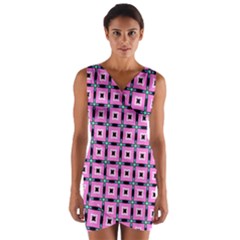 Pattern Pink Squares Square Texture Wrap Front Bodycon Dress