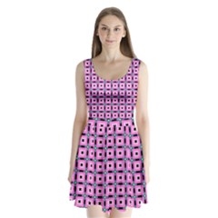 Pattern Pink Squares Square Texture Split Back Mini Dress 