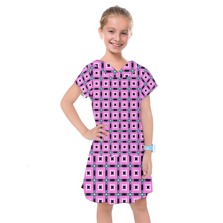 Pattern Pink Squares Square Texture Kids  Drop Waist Dress