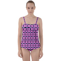 Pattern Pink Squares Square Texture Twist Front Tankini Set by BangZart