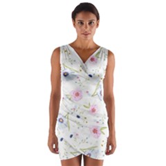 Floral Pattern Background Wrap Front Bodycon Dress