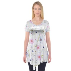 Floral Pattern Background Short Sleeve Tunic  by BangZart