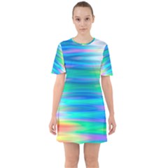 Wave Rainbow Bright Texture Sixties Short Sleeve Mini Dress