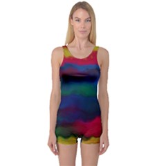 Watercolour Color Background One Piece Boyleg Swimsuit