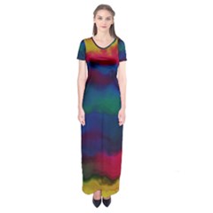 Watercolour Color Background Short Sleeve Maxi Dress