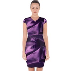 Shiny Purple Silk Royalty Capsleeve Drawstring Dress 