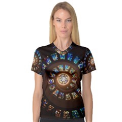 Stained Glass Spiral Circle Pattern V-neck Sport Mesh Tee