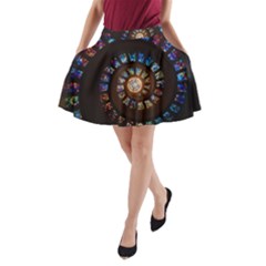 Stained Glass Spiral Circle Pattern A-line Pocket Skirt