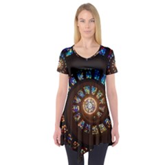 Stained Glass Spiral Circle Pattern Short Sleeve Tunic 