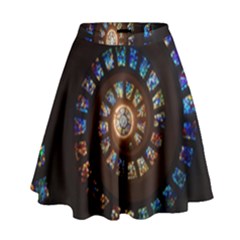 Stained Glass Spiral Circle Pattern High Waist Skirt