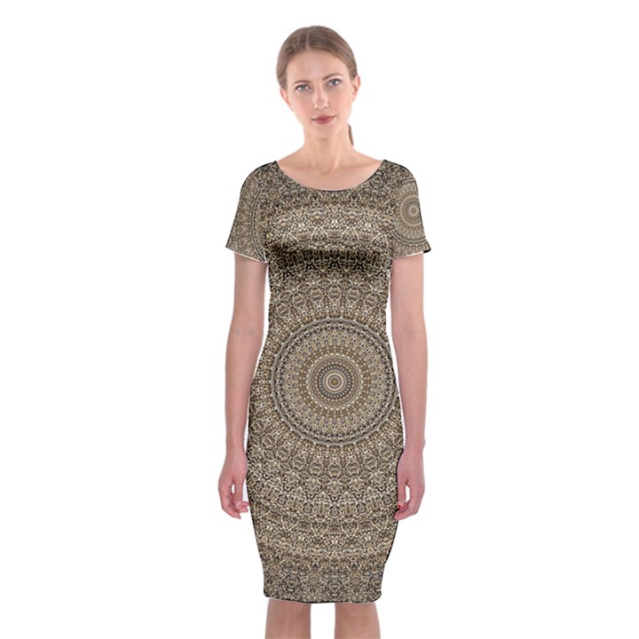 Background Mandala Classic Short Sleeve Midi Dress