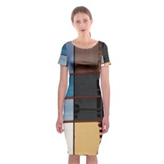 Glass Facade Colorful Architecture Classic Short Sleeve Midi Dress