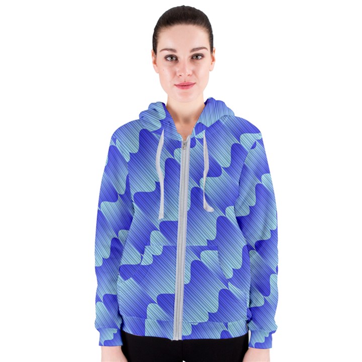 Gradient Blue Pinstripes Lines Women s Zipper Hoodie