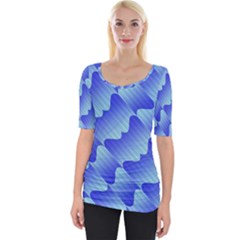 Gradient Blue Pinstripes Lines Wide Neckline Tee