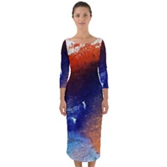 Colorful Pattern Color Course Quarter Sleeve Midi Bodycon Dress