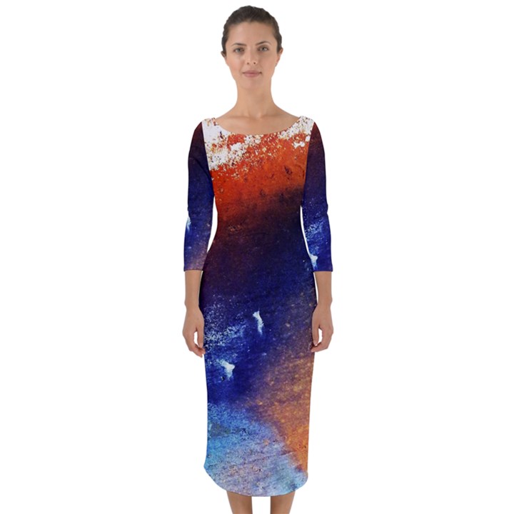 Colorful Pattern Color Course Quarter Sleeve Midi Bodycon Dress