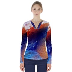 Colorful Pattern Color Course V-neck Long Sleeve Top