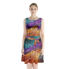 Graphics Imagination The Background Sleeveless Waist Tie Chiffon Dress