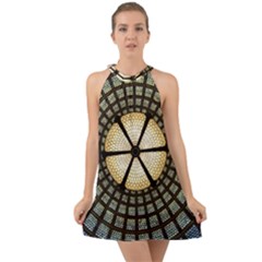 Stained Glass Colorful Glass Halter Tie Back Chiffon Dress