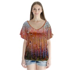 Glass Colorful Abstract Background V-neck Flutter Sleeve Top