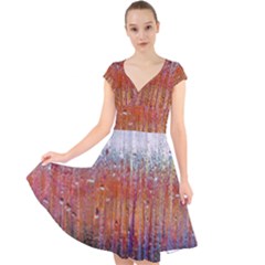 Glass Colorful Abstract Background Cap Sleeve Front Wrap Midi Dress