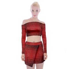 Red Grunge Texture Black Gradient Off Shoulder Top With Mini Skirt Set by BangZart