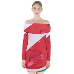 Watermelon Red Network Fruit Juicy Long Sleeve Off Shoulder Dress