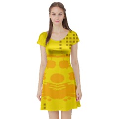 Texture Yellow Abstract Background Short Sleeve Skater Dress