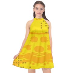Texture Yellow Abstract Background Halter Neckline Chiffon Dress 
