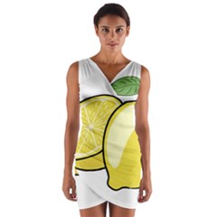 Lemon Fruit Green Yellow Citrus Wrap Front Bodycon Dress