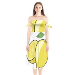 Lemon Fruit Green Yellow Citrus Shoulder Tie Bardot Midi Dress