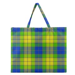 Spring Plaid Yellow Blue And Green Zipper Large Tote Bag