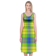 Spring Plaid Yellow Blue And Green Midi Sleeveless Dress