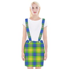 Spring Plaid Yellow Blue And Green Braces Suspender Skirt