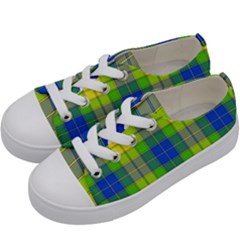 Spring Plaid Yellow Blue And Green Kids  Low Top Canvas Sneakers