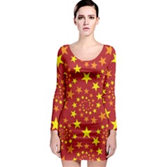 Star Stars Pattern Design Long Sleeve Bodycon Dress