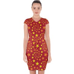 Star Stars Pattern Design Capsleeve Drawstring Dress 