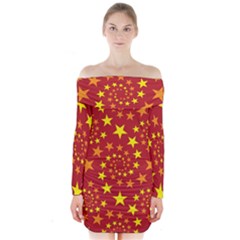Star Stars Pattern Design Long Sleeve Off Shoulder Dress
