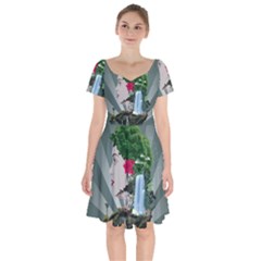 Digital Nature Beauty Short Sleeve Bardot Dress