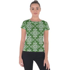 St Patrick S Day Damask Vintage Short Sleeve Sports Top  by BangZart