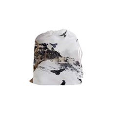 Birds Crows Black Ravens Wing Drawstring Pouches (small) 