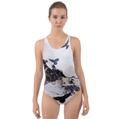 Birds Crows Black Ravens Wing Cut-out Back One Piece Swimsuit