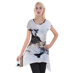 Birds Crows Black Ravens Wing Short Sleeve Side Drop Tunic by BangZart