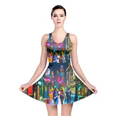 Abstract Vibrant Colour Cityscape Reversible Skater Dress