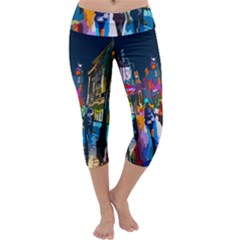 Abstract Vibrant Colour Cityscape Capri Yoga Leggings