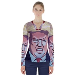 Donald Trump Pop Art President Usa V-neck Long Sleeve Top