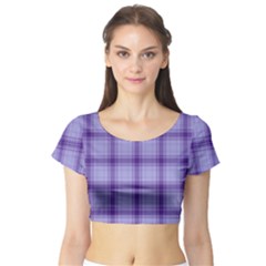 Purple Plaid Original Traditional Short Sleeve Crop Top