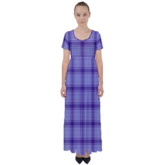 Purple Plaid Original Traditional High Waist Short Sleeve Maxi Dress